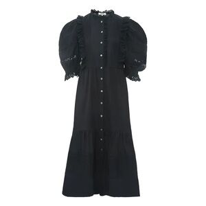 Sea New York Kiara Puff sleeve pintucked midi dress black XS